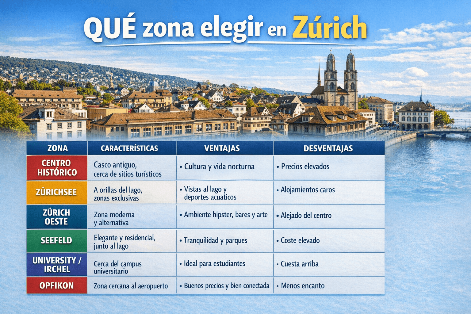 Mapa de zonas donde alojarse en Zúrich por barrios